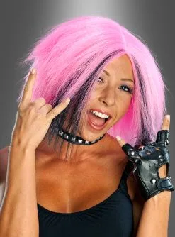 80er Jahre Perücke Pink-schwarz