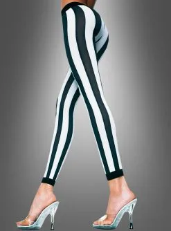 Vertikal Gestreifte Leggings Schwarz-weiß