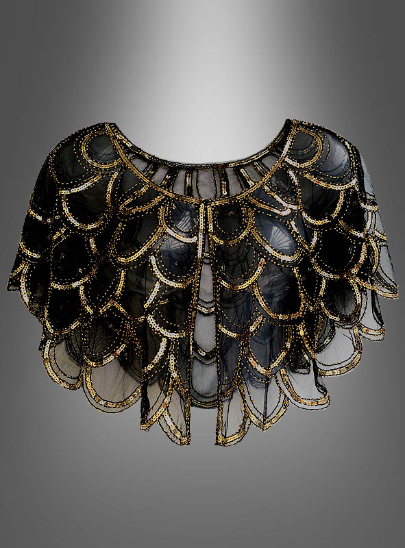 Golden Twenties Cape Für Damen Schwarz-gold 1 Golden Twenties Cape Für Damen Schwarz-gold