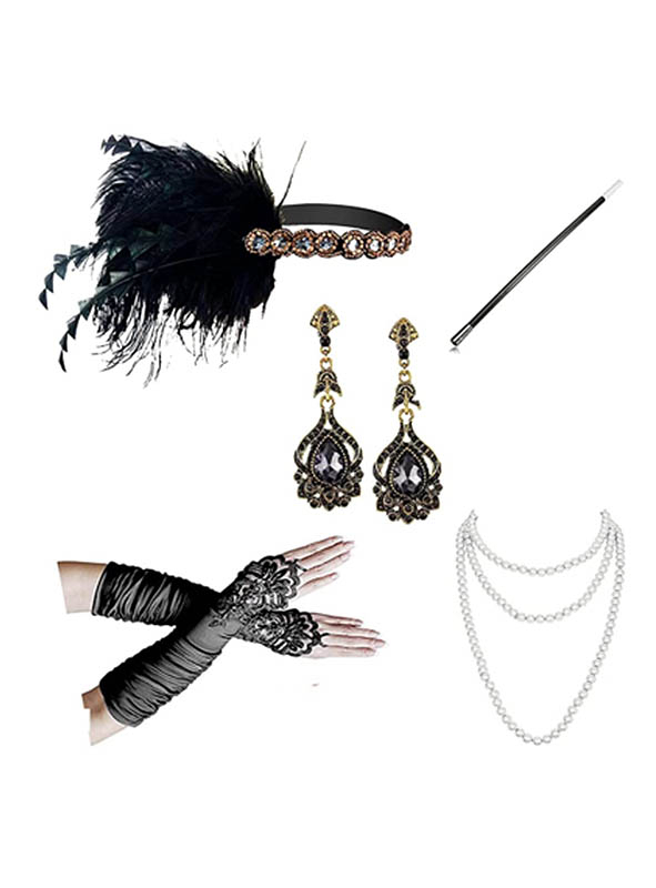 Edles Flapper Kostümzubehör Gold-schwarz 1 Edles Flapper Kostümzubehör Gold-schwarz