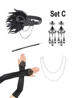 1920er Accessoire Set Mit Schmuck Silber -Halloween-Cosplay Verkaufsgeschäft 20er jahre zubehoer set mit perlenkette 660ce10766 4