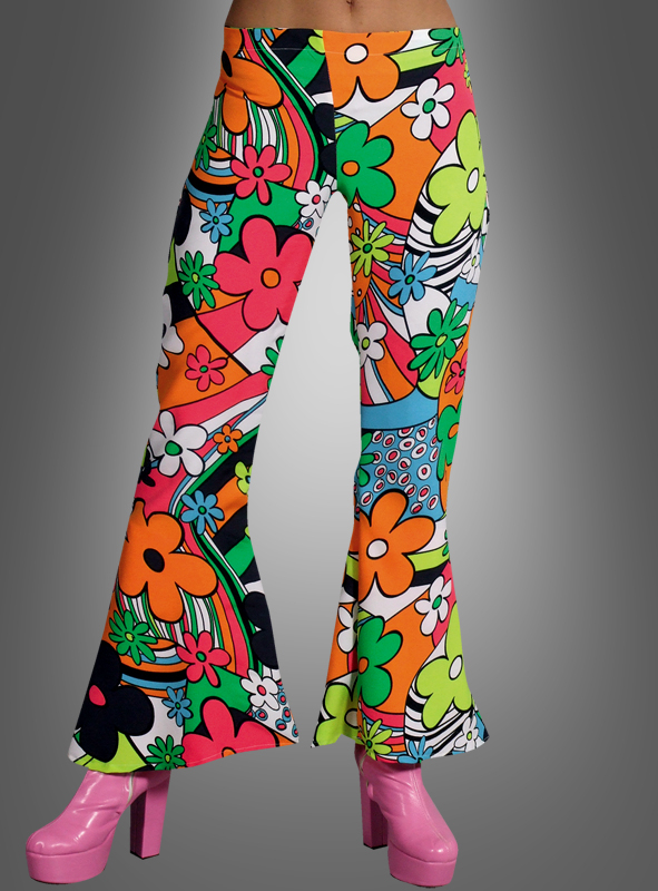 Neon Flowers 70er Damen Schlaghose 1 Neon Flowers 70er Damen Schlaghose