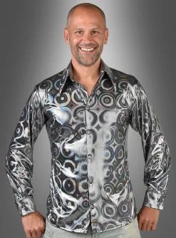 70er Disco Hemd Hologramm Kreise Silber