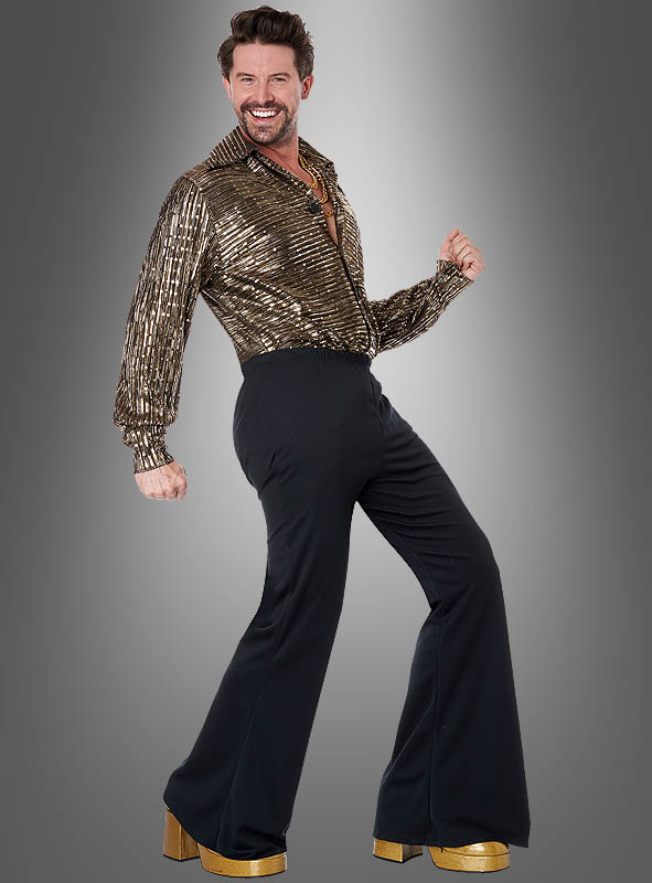 Disco Fever Herrenkostüm Gold-schwarz 1 Disco Fever Herrenkostüm Gold-schwarz