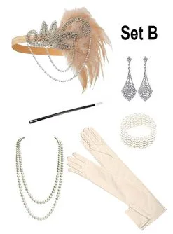 1920er Accessoire Set Mit Schmuck Silber -Halloween-Cosplay Verkaufsgeschäft charleston kopfschmuck set mit schmuck 158bfafda0 3