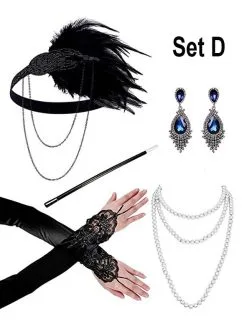 1920er Accessoire Set Mit Schmuck Silber -Halloween-Cosplay Verkaufsgeschäft perlenkette 20er jahre kostuemschmuck ohrringe set 6de492eb9b 5